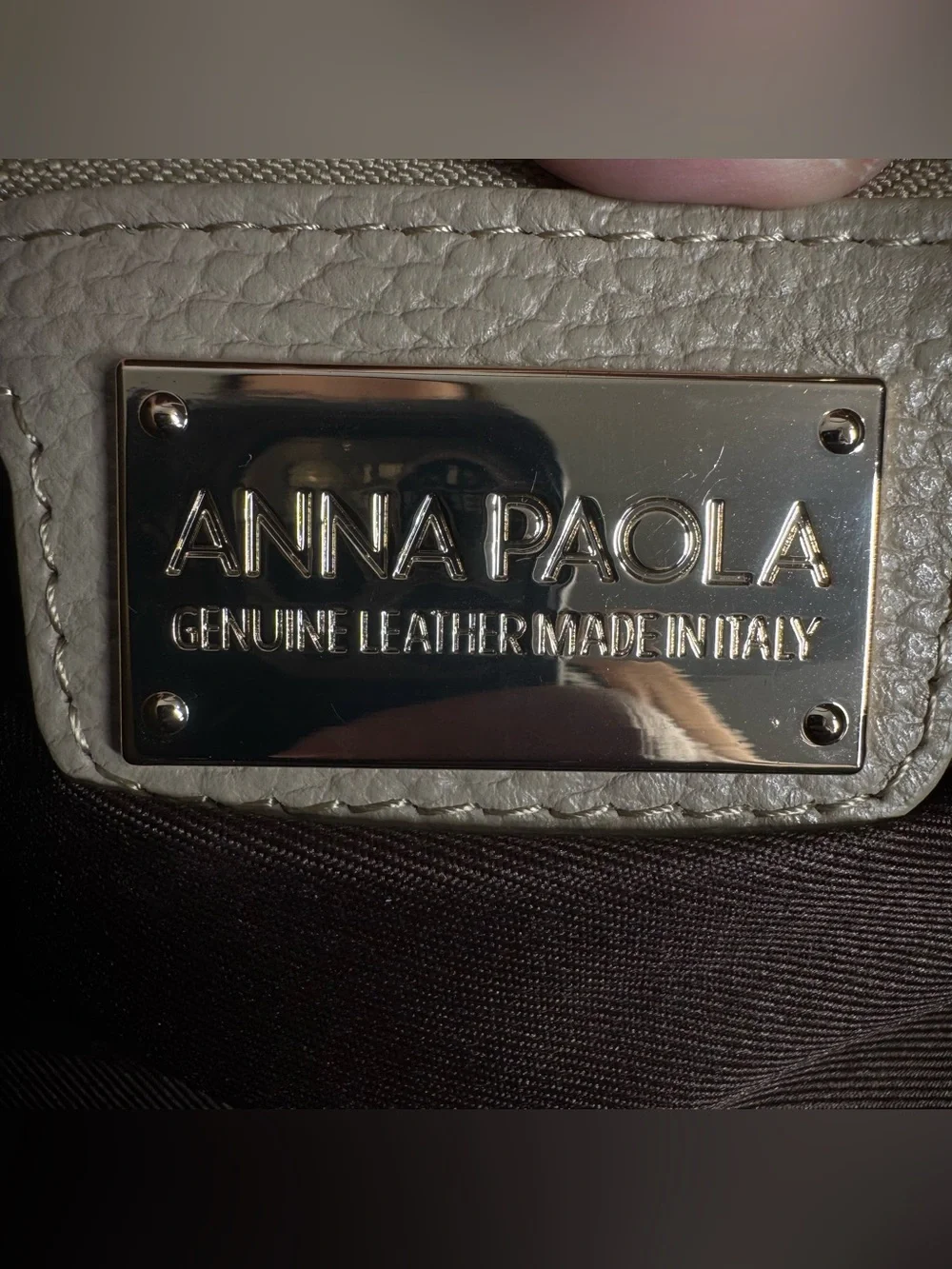 Anna Paola Riva Beige Pebbled Leather Top Handle Satchel Crossbody Shoulder Bag
